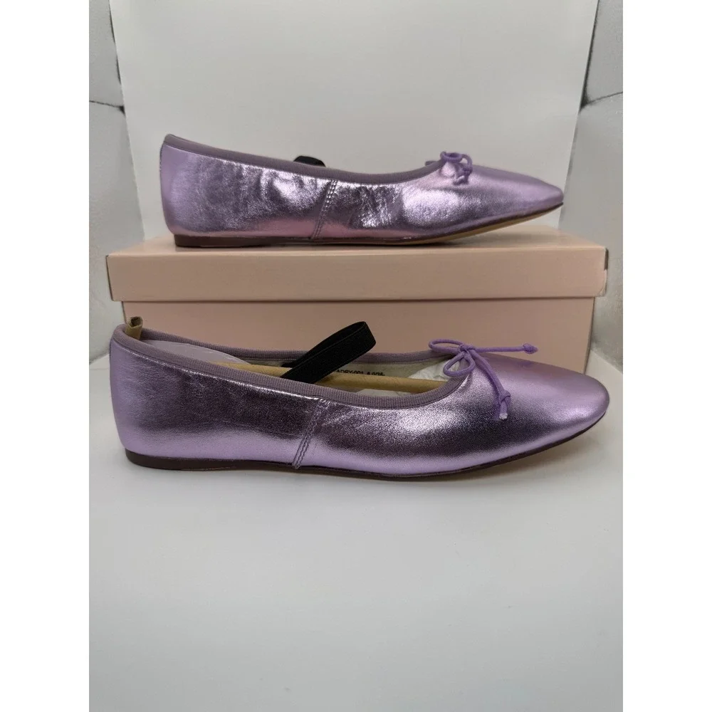 Ballet Flats‎ Women's Metallic Purple Bow Round Toe Size 8 NIB Gift For Her